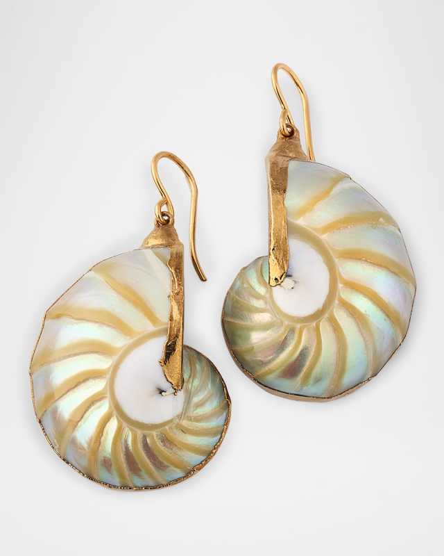 White Ammonite in Gold Foil Earrings